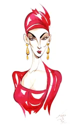 Modell in einem roten Kostüm